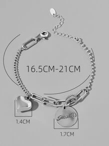 愛心掛飾銀手環 - 銀色 - 查看 6