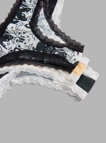 ROMWE Kawaii 3pack Cartoon Graphic Contrast Lace Panty Set - Multicolor - View 4