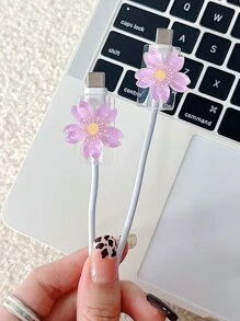 2入組花朵裝飾數據線保護頭