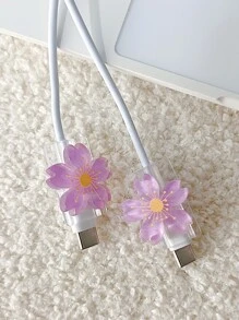 2入組花朵裝飾數據線保護頭