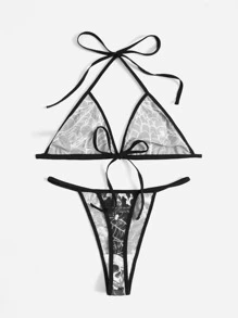 ROMWE Grunge Punk Skull Print Lingerie Set - Black - View 2