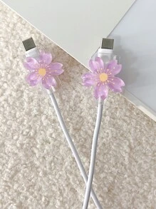 2入組花朵裝飾數據線保護頭