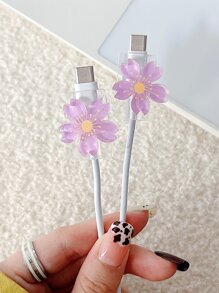 2入組花朵裝飾數據線保護頭