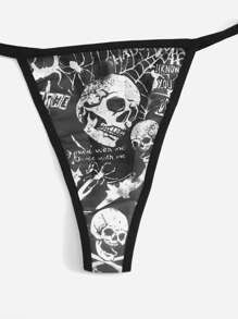 ROMWE Grunge Punk Skull Print Lingerie Set - Black - View 3