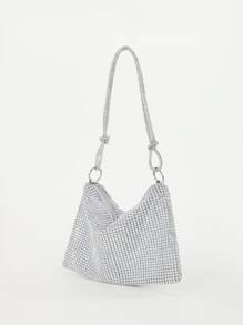 Lung linh Pha lê Nút Trang trí Túi xach tay Với dây chuyền Dây đeo Và Dây kéo Khép kín Đối với Các bữa tiệc Và Đám cưới - Bạc - Xem 2