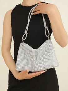 Lung linh Pha lê Nút Trang trí Túi xach tay Với dây chuyền Dây đeo Và Dây kéo Khép kín Đối với Các bữa tiệc Và Đám cưới - Bạc - Xem 8