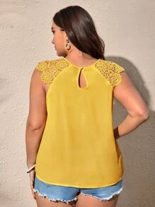 SHEIN Clasi Blusa con encaje en contraste de manga raglán