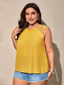 SHEIN Clasi Blusa con encaje en contraste de manga raglán