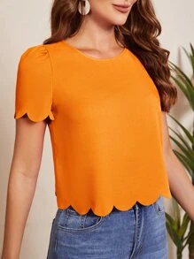 SHEIN Clasi Solid Scallop Trim Top - Orange - View 5