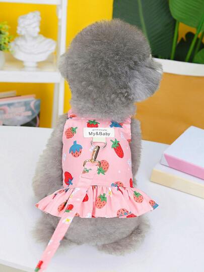 1 pezzo con stampa fragola Guinzaglio per animali domestici & 1 pezzo con design abito Imbracatura per animali