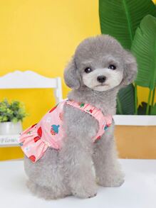 1入組草莓圖案寵物牽引繩和1入組連衣裙設計寵物背帶 - 彩色 - 查看 2