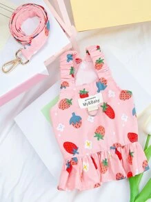 1入組草莓圖案寵物牽引繩和1入組連衣裙設計寵物背帶 - 彩色 - 查看 4