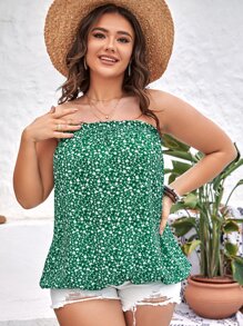Calvaya Plus Ditsy Floral Print Tube Top - Green - View 2