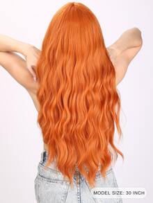Long Curly Synthetic Wig With Bangs - Orange - View 4