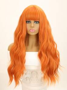 Long Curly Synthetic Wig With Bangs - Orange - View 5