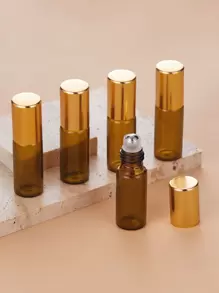 5 cái 5ML Chai con lăn bóng rỗng , Chai thủy tinh cuộn có thể đổ đầy lại rỗng , Chai thủy tinh chống rò rỉ , Bóng thép không gỉ cho tinh dầu , Chai du lịch dạng lỏng - màu nâu - Xem 1