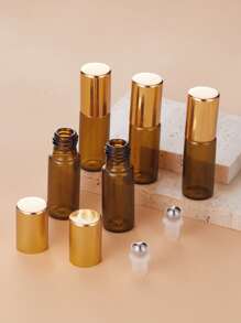 5 cái 5ML Chai con lăn bóng rỗng , Chai thủy tinh cuộn có thể đổ đầy lại rỗng , Chai thủy tinh chống rò rỉ , Bóng thép không gỉ cho tinh dầu , Chai du lịch dạng lỏng - màu nâu - Xem 2