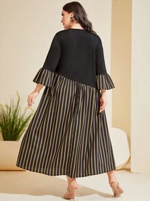 Mulvari Plus Striped Print Flounce Sleeve Dress - Multicolor - View 2