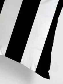 1入組條紋圖案靠墊套無填充物現代化纖裝飾靠墊套適用於床沙發四季 - 黑與白 - 查看 2