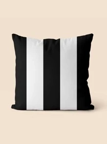 1入組條紋圖案靠墊套無填充物現代化纖裝飾靠墊套適用於床沙發四季 - 黑與白 - 查看 5