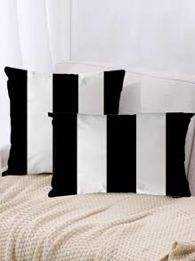 1入組條紋圖案靠墊套無填充物現代化纖裝飾靠墊套適用於床沙發四季 - 黑與白 - 查看 6