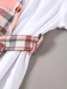 SHEIN 女小童優雅復古風格格紋撞色夏天洋裝帶圓領和短袖適用於城市街 - 彩色 - 查看 3