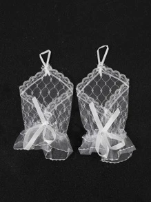 蝴蝶結裝飾網紗手套 - 白色 - 查看 3