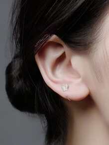 蝴蝶裝飾銀耳環 - 銀色 - 查看 4