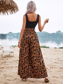 SHEIN VCAY 圖案印花闊腿腰帶連身褲 - 彩色 - 查看 2