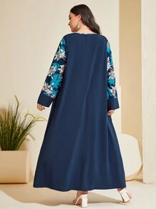 Al Najma Đầm Plus Size Hoa Giải trí Khiêm tốn - Màu xanh hải quân - Xem 2