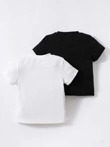 嬰兒男孩2入組純色肋紋針織T恤 - 黑與白 - 查看 2