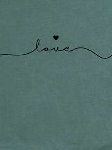 SHEIN Essnce Camiseta con estampado de letra y corazón - Verde Oscuro - Ver 6