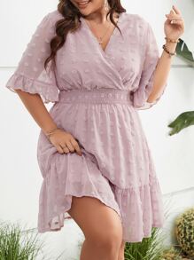 SHEIN Clasi 大碼圓點荷葉袖荷葉邊連衣裙 - 淺粉色 - 查看 1