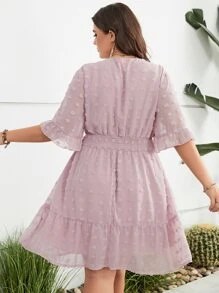 SHEIN Clasi 大碼圓點荷葉袖荷葉邊連衣裙 - 淺粉色 - 查看 2