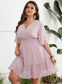 SHEIN Clasi 大碼圓點荷葉袖荷葉邊連衣裙 - 淺粉色 - 查看 3