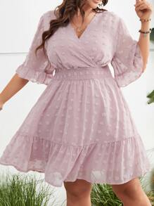 SHEIN Clasi 大碼圓點荷葉袖荷葉邊連衣裙 - 淺粉色 - 查看 6