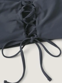 SHEIN Swim Summer Beach Bandeau High Waisted Bikini Set - Navy Blue - View 4