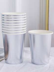 20 piezas Taza de papel desechable plata desechable simple para fiesta - Plateado - Ver 1