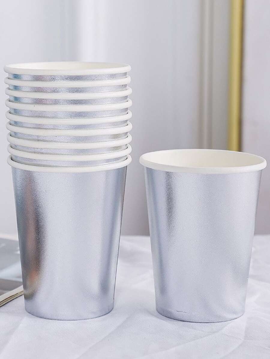 20 piezas Taza de papel desechable plata desechable simple para fiesta - Plateado - Ver 1