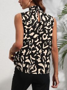 SHEIN Clasi Áo sơ mi nữ Thắt nơ trước Tất cả trên in Thanh lịch - màu đen - Xem 2