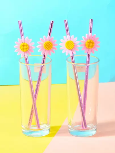 4入組/套毛氈一次性吸管可愛花朵裝飾餐桌用一次性吸管