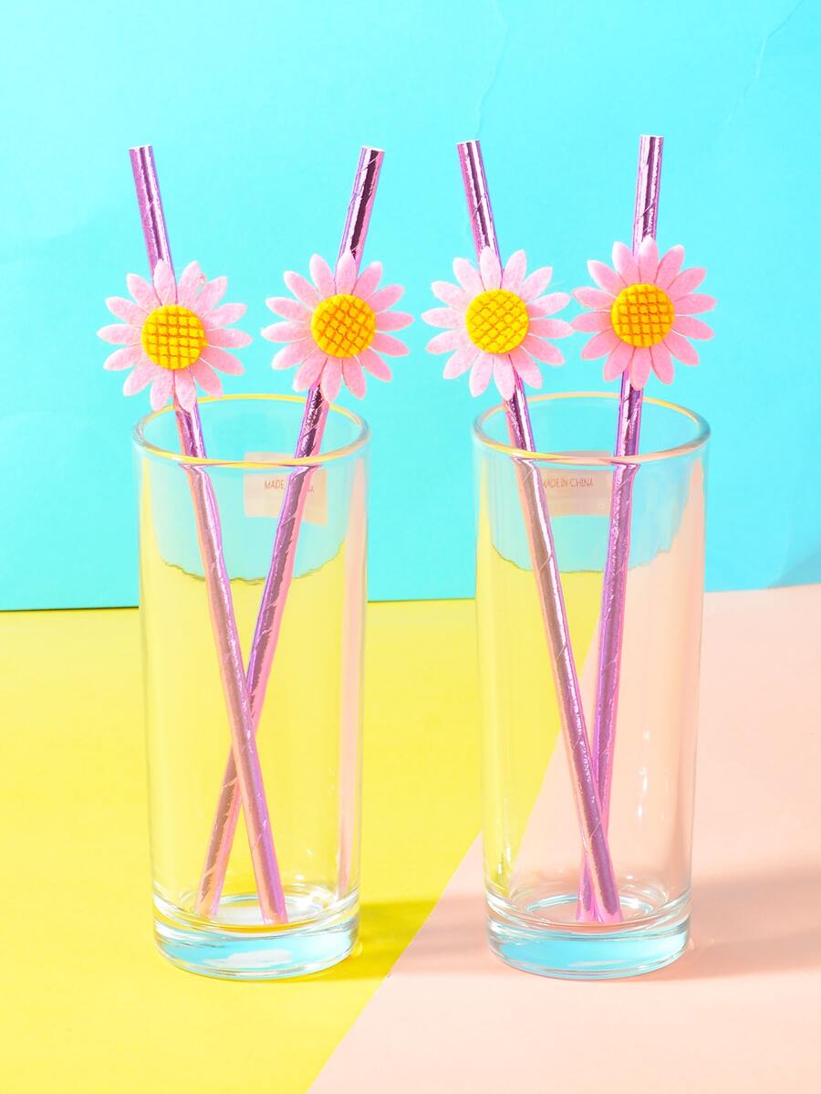 4入組/套毛氈一次性吸管可愛花朵裝飾餐桌用一次性吸管 - 彩色 - 查看 1