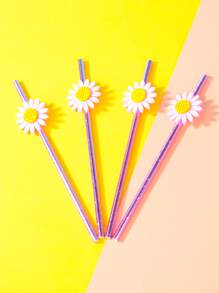 4入組/套毛氈一次性吸管可愛花朵裝飾餐桌用一次性吸管 - 彩色 - 查看 4