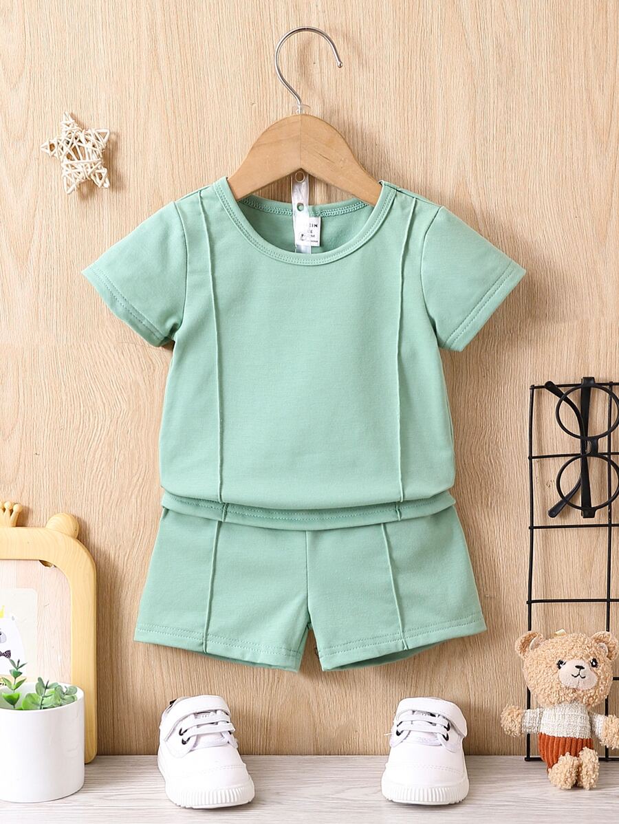 Bộ đồ Em bé màu trơn - Màu xanh Bạc hà - Xem 1