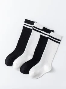 4pairs Kids' Black & White Mesh Football Socks, Suitable For Outdoor Activities In Spring And Autumn - Multicolor - View 1