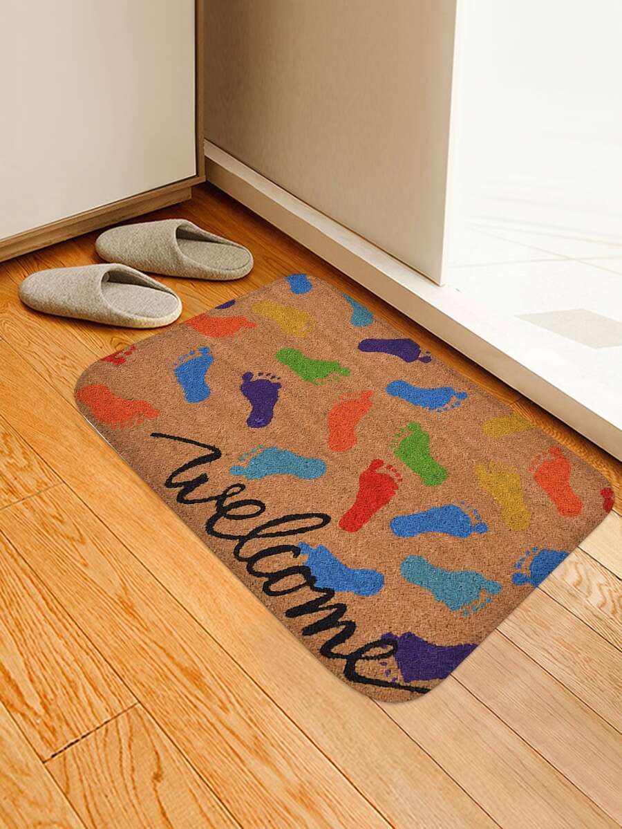 1pc Letter & Footprint Pattern Door Mat, Modern Polyester Indoor ...