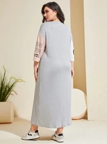 Mulvari Plus Slogan Graphic Drop Shoulder Tee Dress - Multicolor - View 2