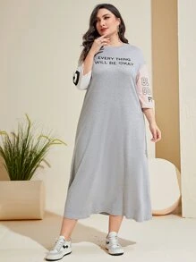 Mulvari Plus Slogan Graphic Drop Shoulder Tee Dress - Multicolor - View 5