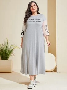 Mulvari Plus Slogan Graphic Drop Shoulder Tee Dress - Multicolor - View 6