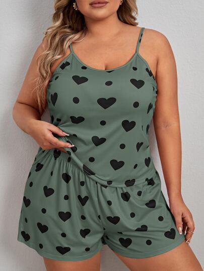 Plus Heart Print Cami Top & Shorts PJ Set / Pajama Set